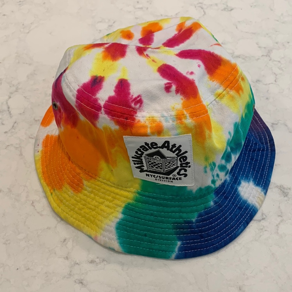 Milkcrate Athletics Tie Dye Bucket Hat White With Rainbow Colors One Size NWOT